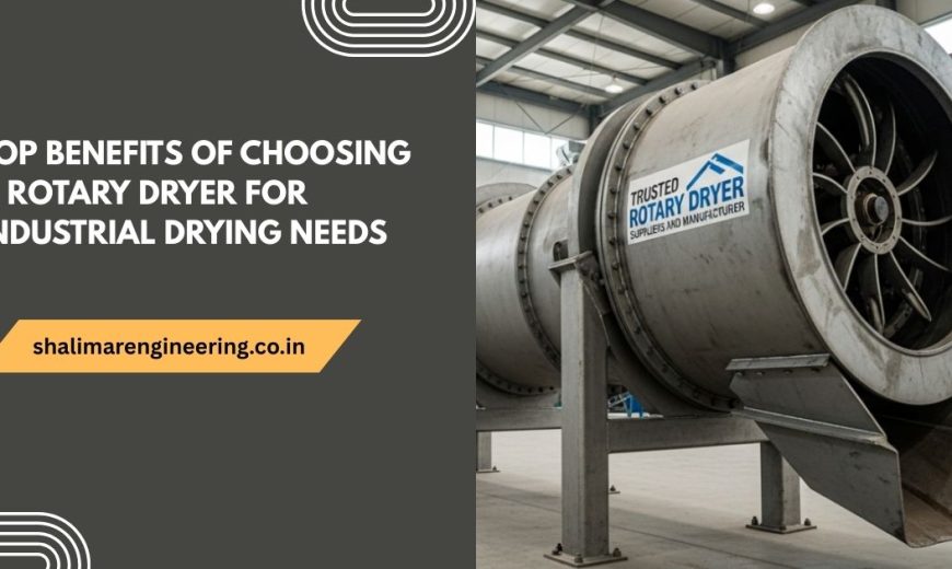 Industrial rotary dryer machine used for efficient bulk material drying in manufacturing plant