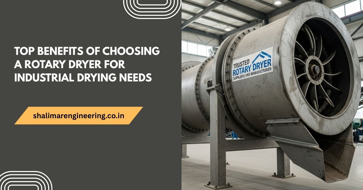 Industrial rotary dryer machine used for efficient bulk material drying in manufacturing plant